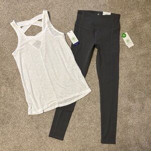 Gaiam outfit size xs new with tags gray legging white tank top
